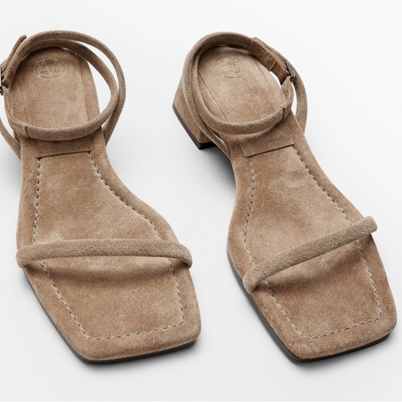 Massimo Dutti Beige Suede Block Heel Sandals With Ankle Strap size 39/7 - Picture 2 of 8